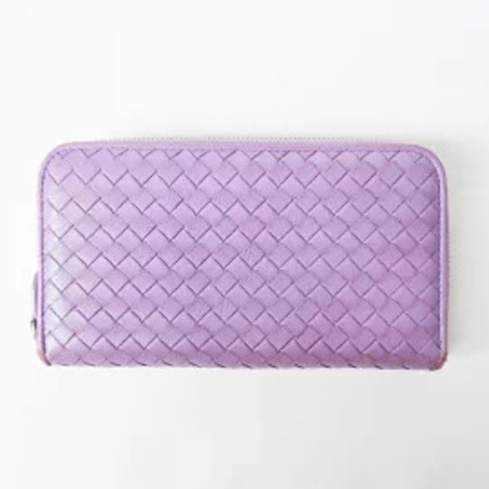 BOTTEGA VENETA Zip Around Wallet Long Purple Leather